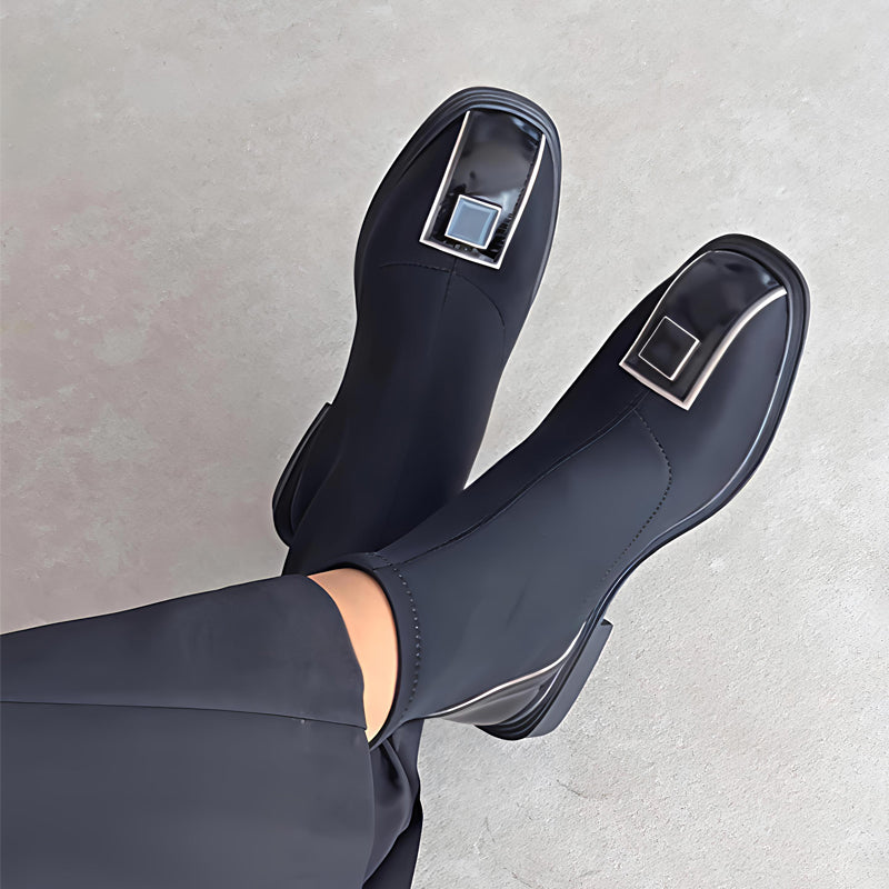 Square-shaped Accessory Details Women's Elastic Boots