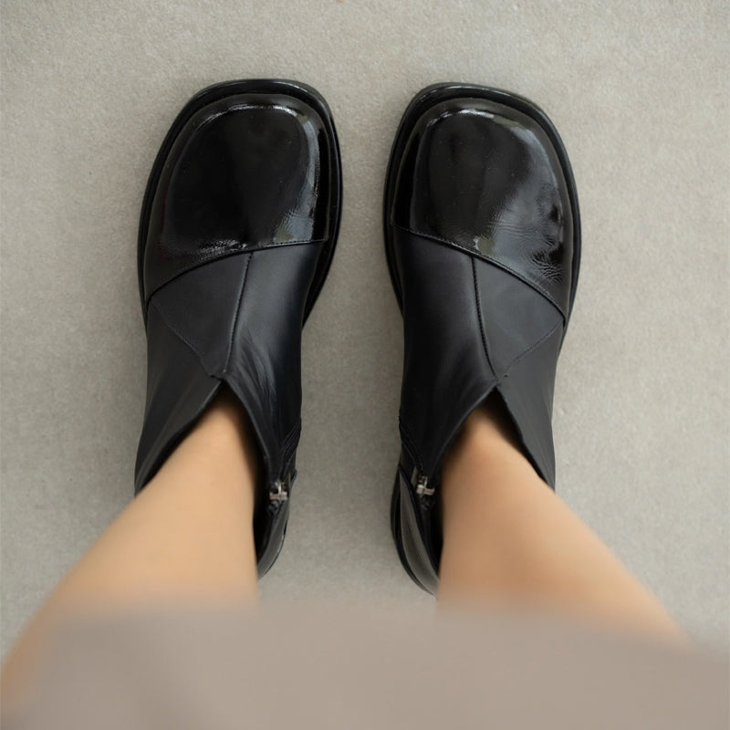 Square Low Heel Side Zip Boots