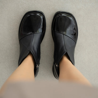 Square Low Heel Side Zip Boots