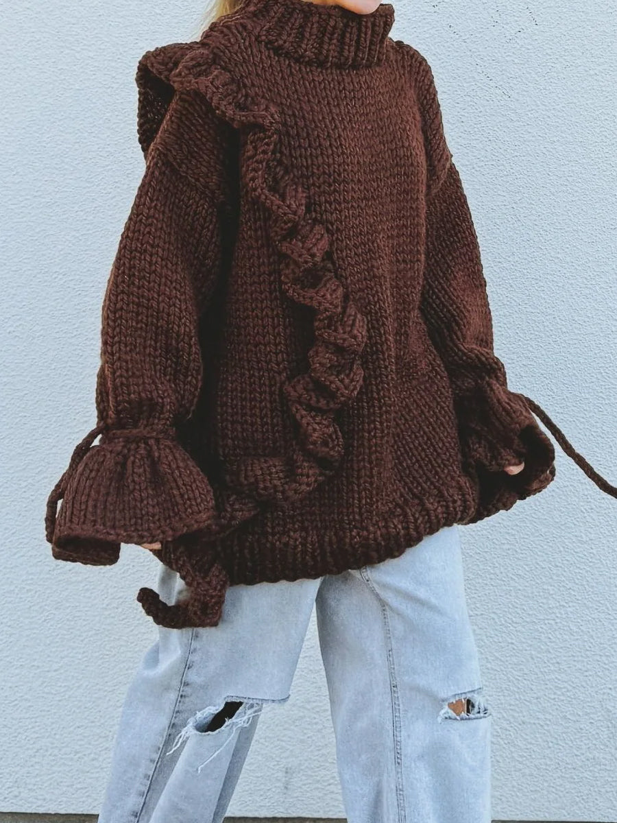 Oversized Ruffle Bell Sleeves Sweater Chunky Dress