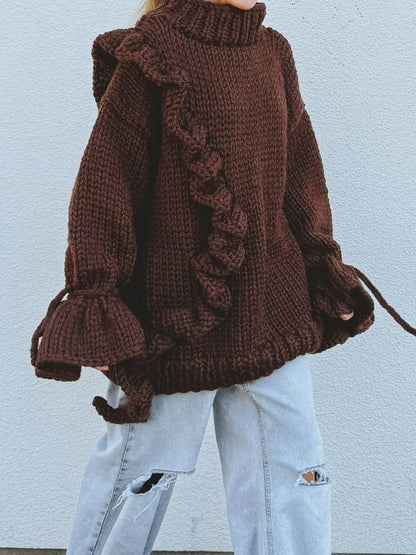 Oversized Ruffle Bell Sleeves Sweater Chunky Dress