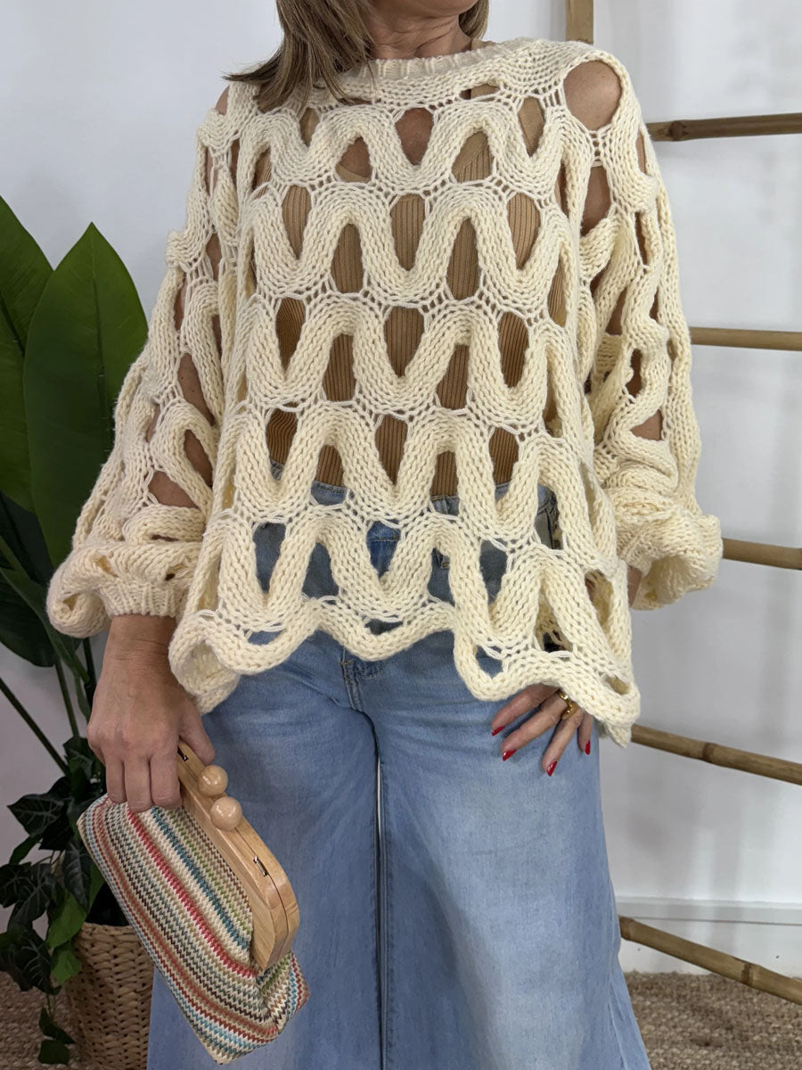 Casual Hollow Out Long Sleeve Sweater