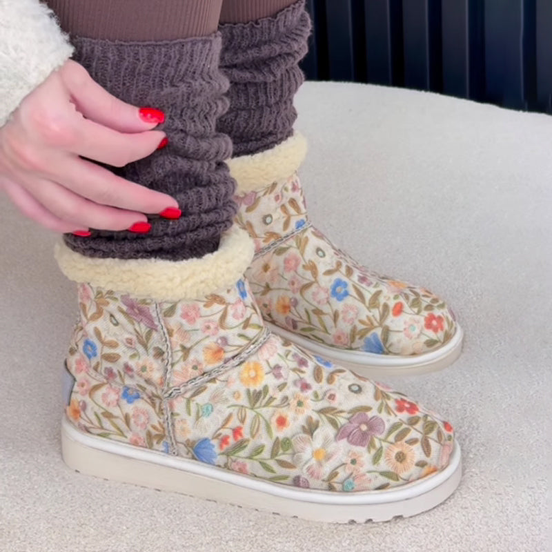 Floral-Print Lambswool Flat Snow Boots