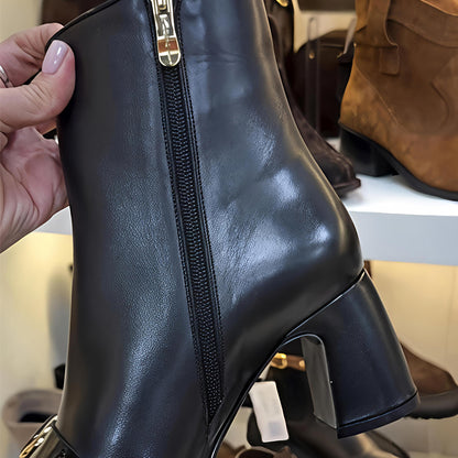 Metal Floral Thick Side Zip Ankle Boots