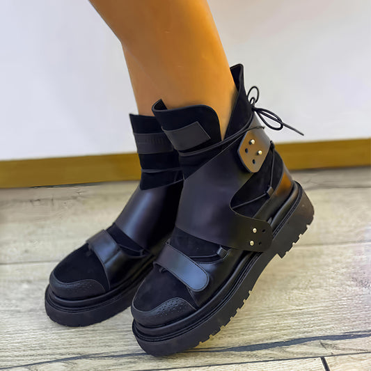Patchwork Platform Round Toe Martin Boots