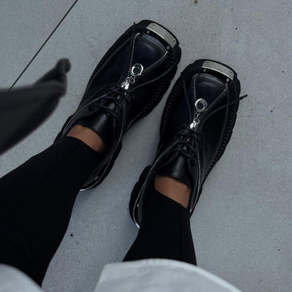 Zip-soled Leather Shoes With Square Toe