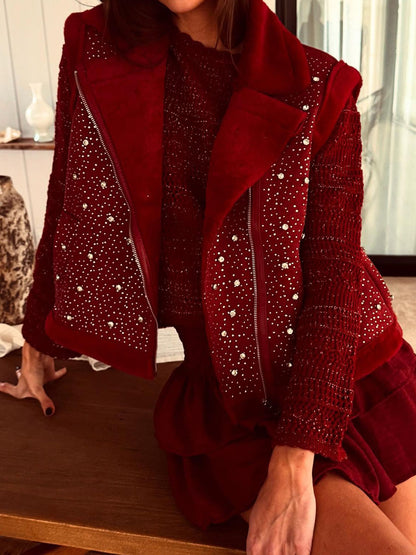 Rhinestone Sparkle Faux Fur Vest Coat