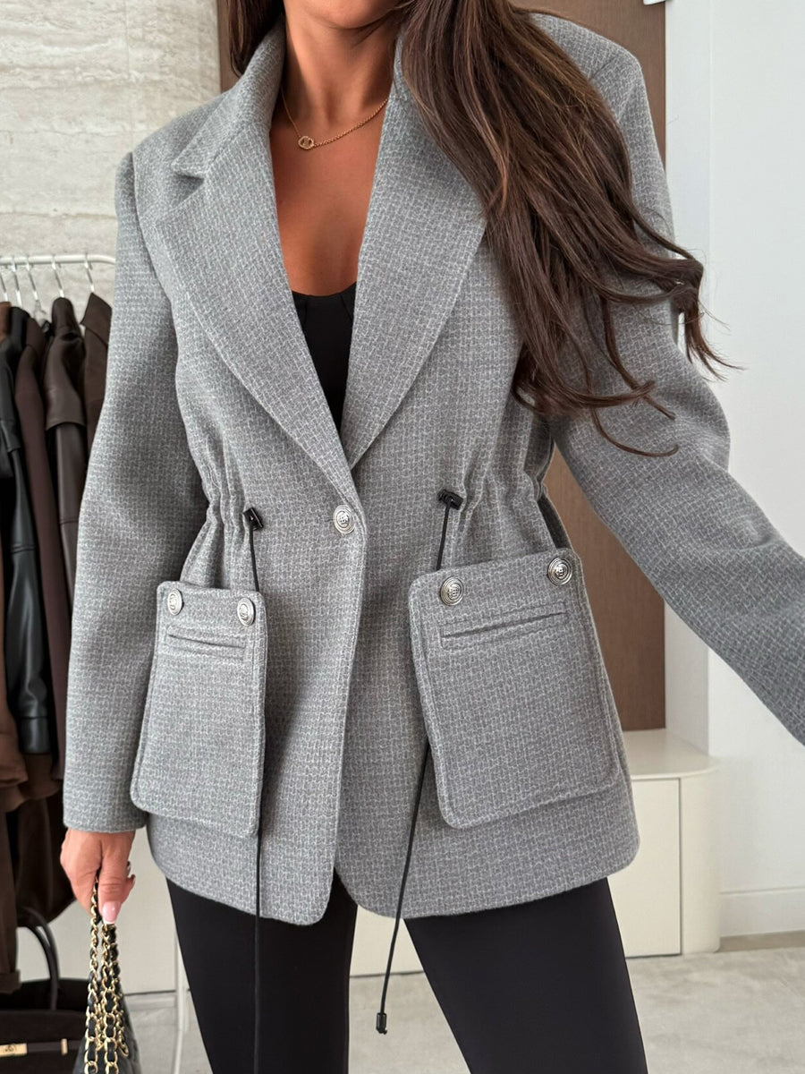 Drawstring Waist Pockets Blazer