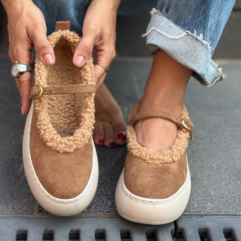 Faux Suede Fleece-lined Ballet Flats