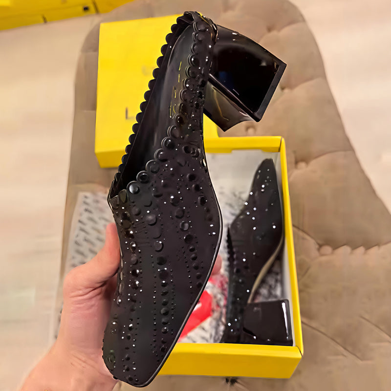 Rhinestone Sparkle Platform Slippers With Square Heel