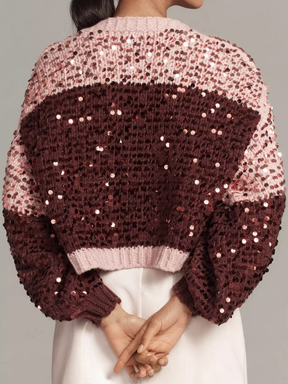 Sequin Open Front Cardigan Sweater
