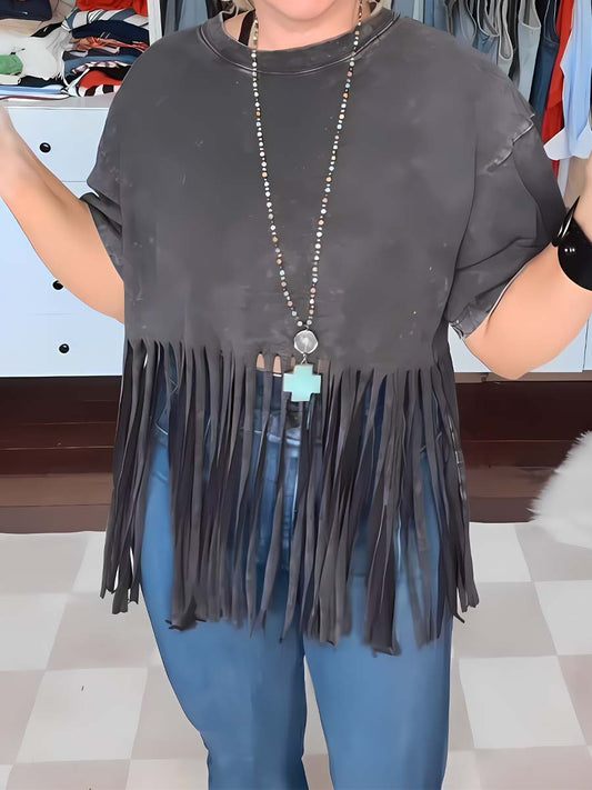 Fringed Short-Sleeve Top