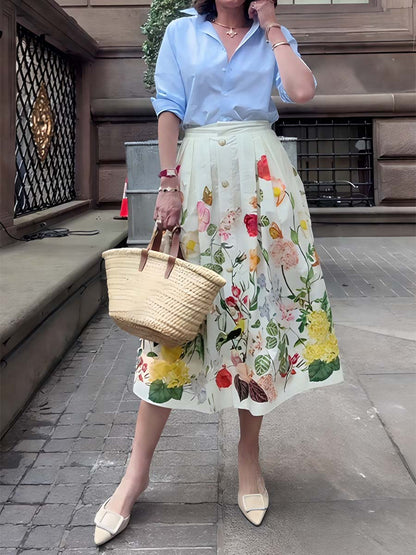 Floral-print Pleated Midi Skirt