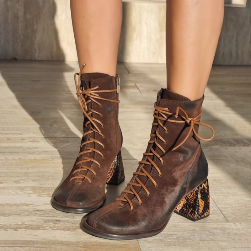 Square Heels Lace Up Ankle Boots