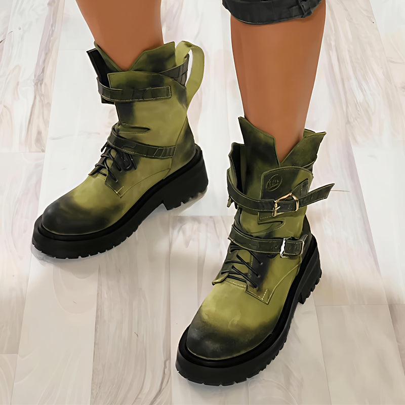 Thick-soled Belt Buckle Embellished Martin Boots