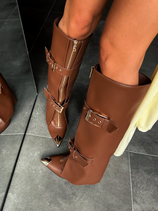 Double Buckle High Boots