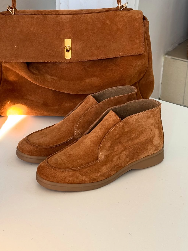 Matte Suede Moc-Toe Ankle Boots