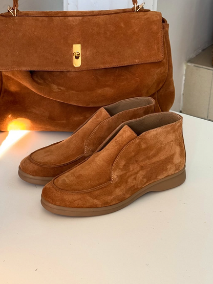 Matte Suede Moc-Toe Ankle Boots