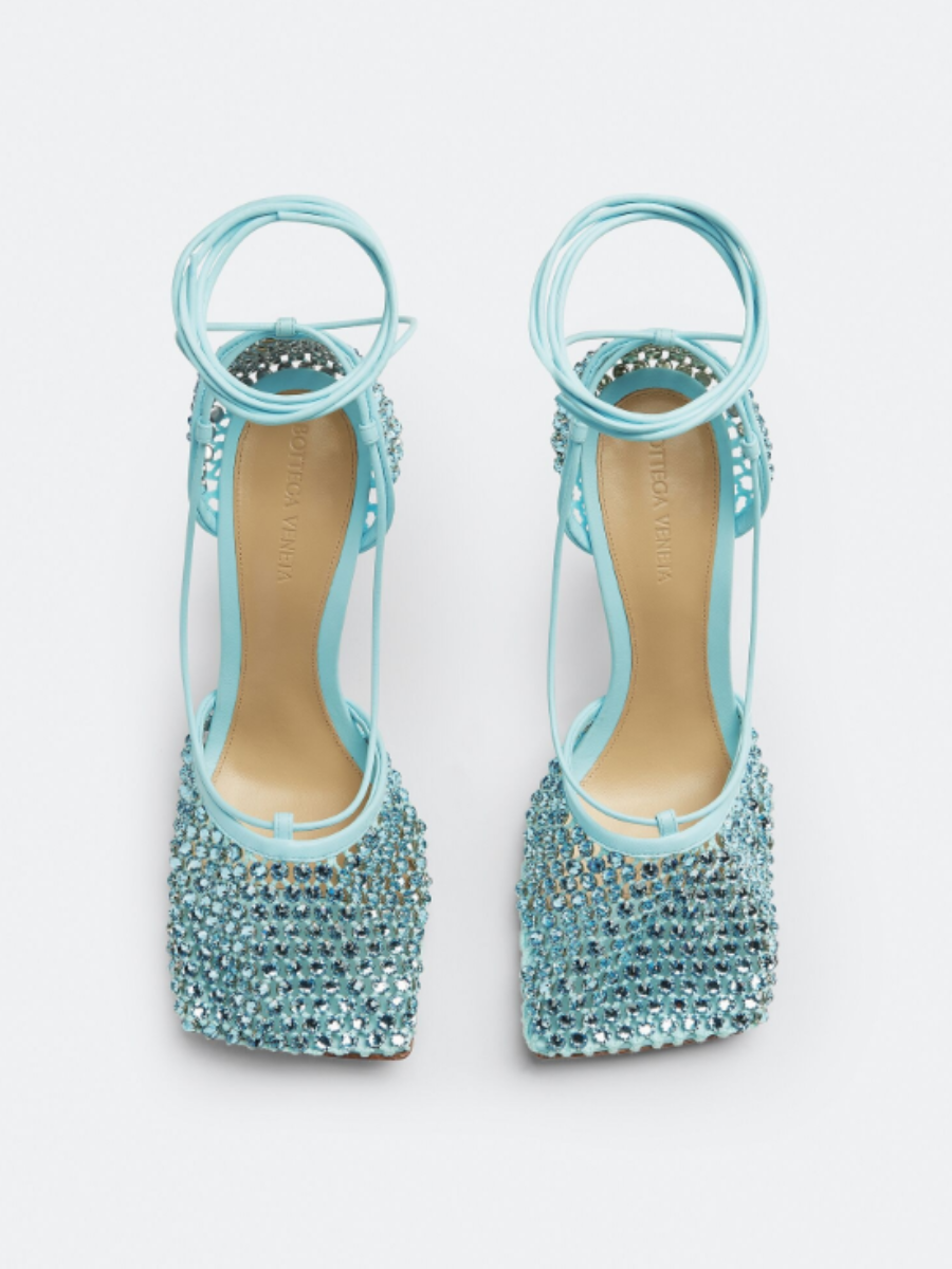 Rhinestone Mesh Leather Sandals