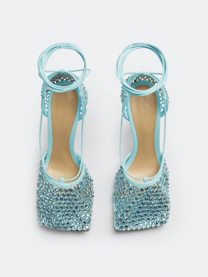 Rhinestone Mesh Leather Sandals