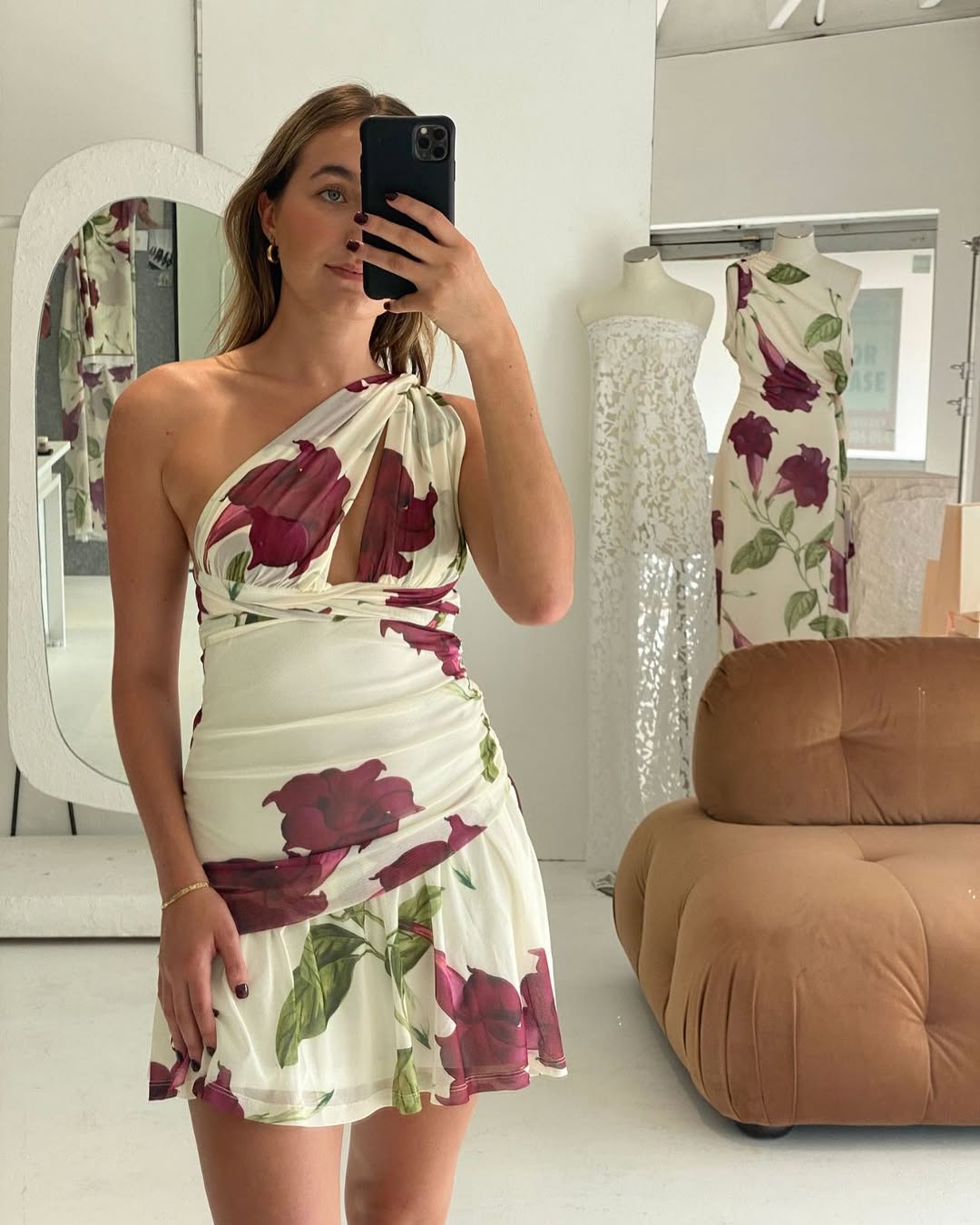 Elegant Floral Ruched Bodycon Mini Dress