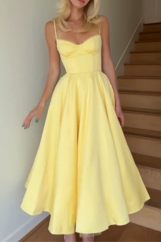 Yellow V-neck Long Dress