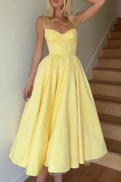 Yellow V-neck Long Dress