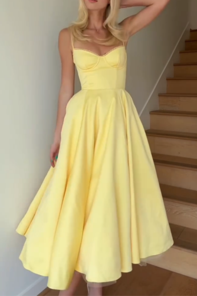 Yellow V-neck Long Dress