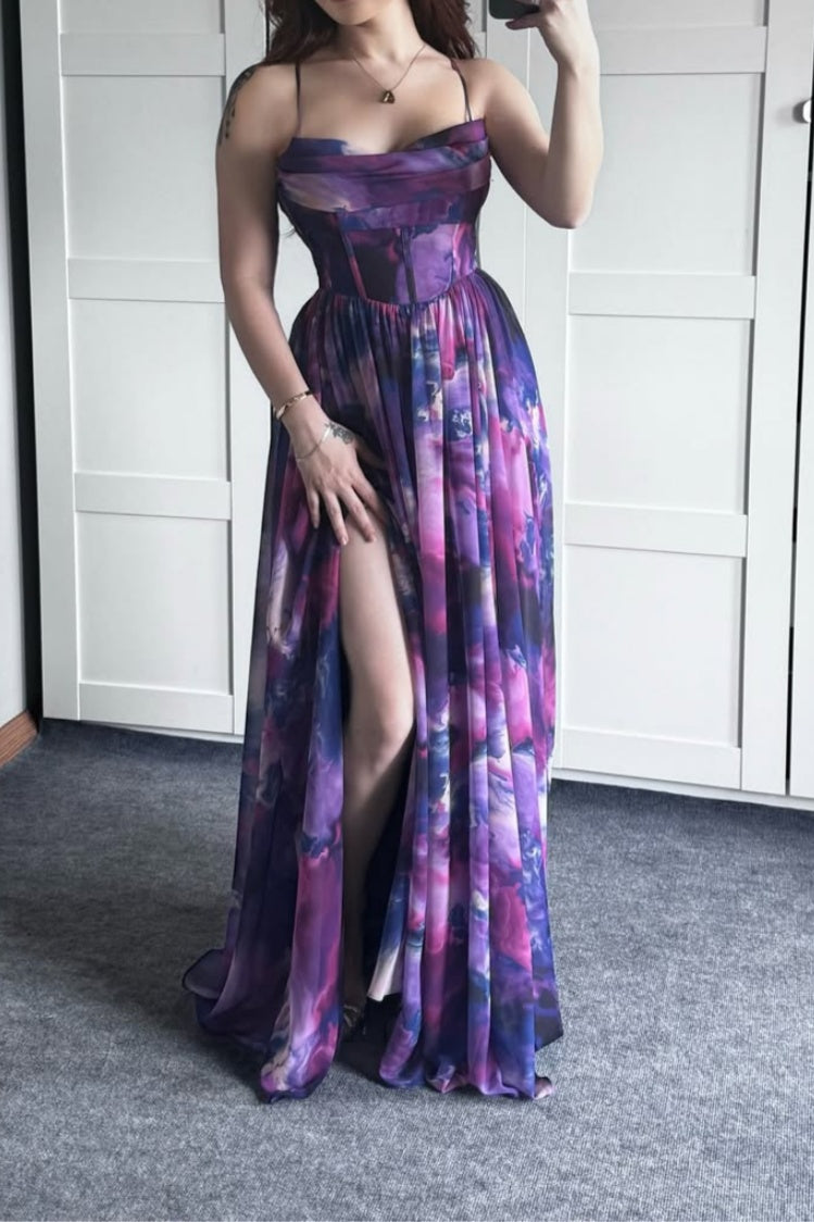 Purple Floral Slit Maxi Dress