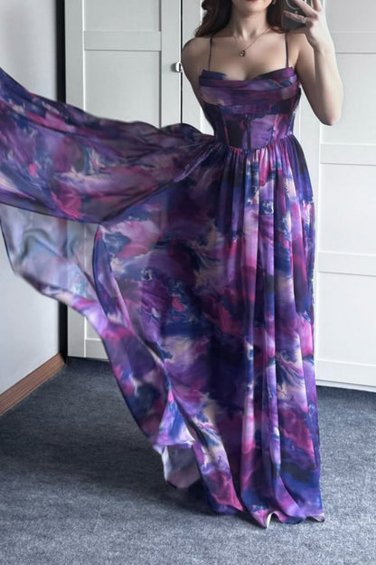 Purple Floral Slit Maxi Dress