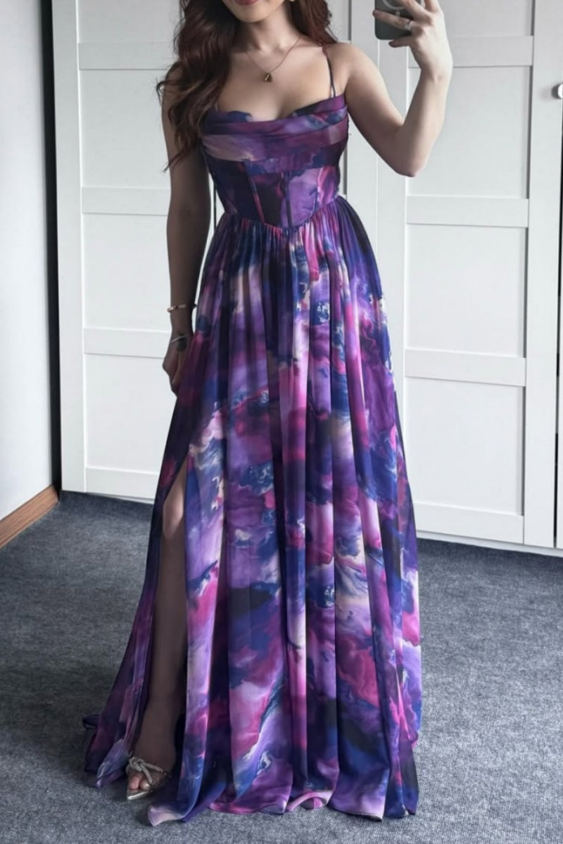 Purple Floral Slit Maxi Dress