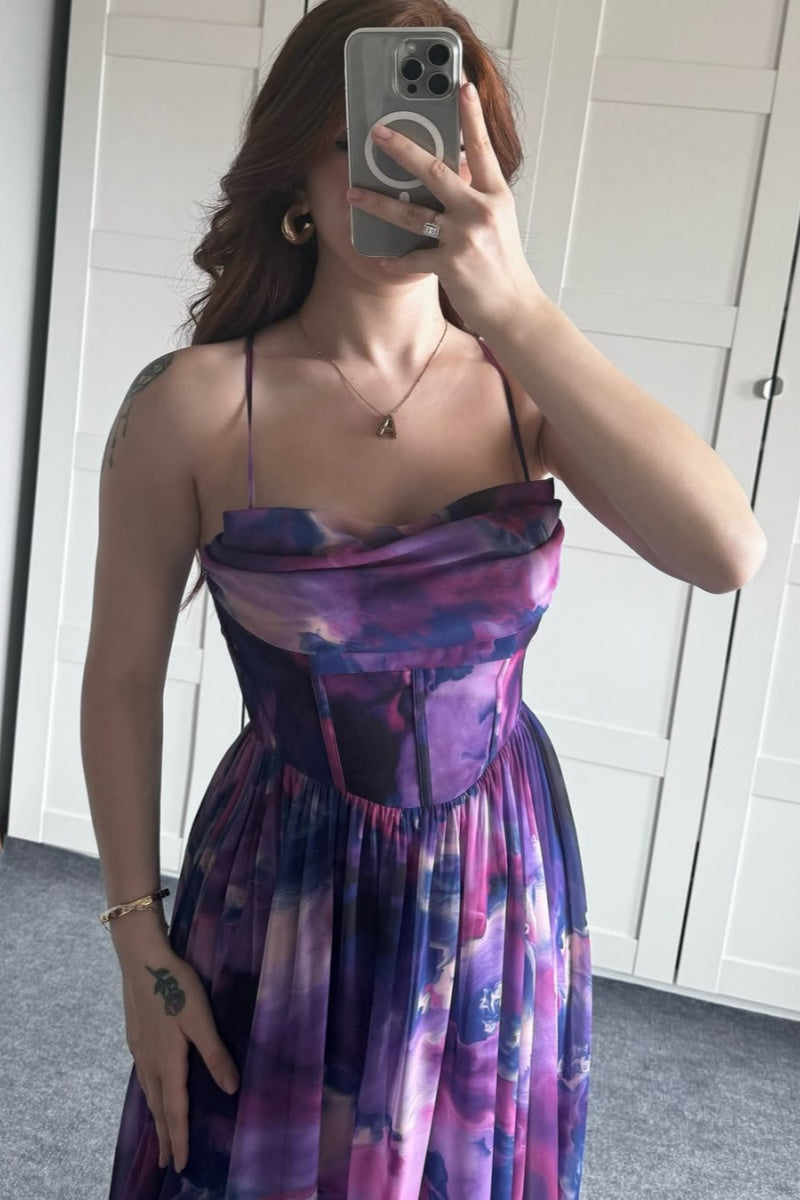 Purple Floral Slit Maxi Dress