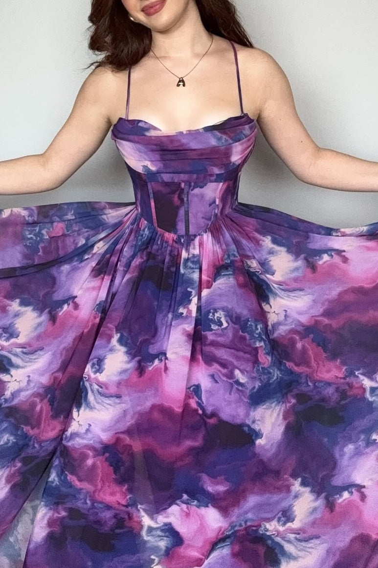 Purple Floral Slit Maxi Dress