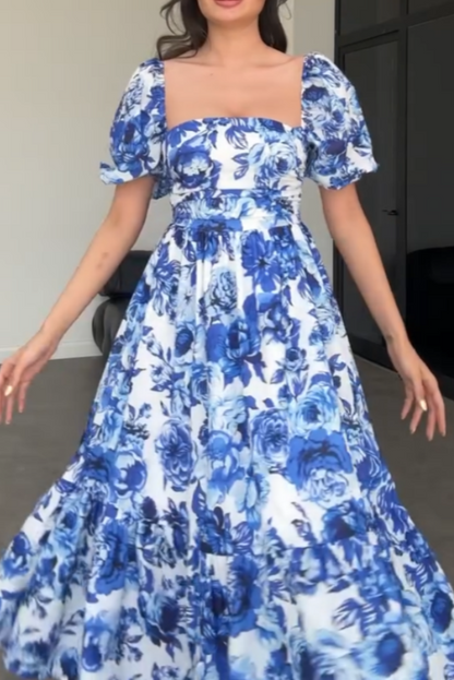 Blue And White Floral Maxi Dress