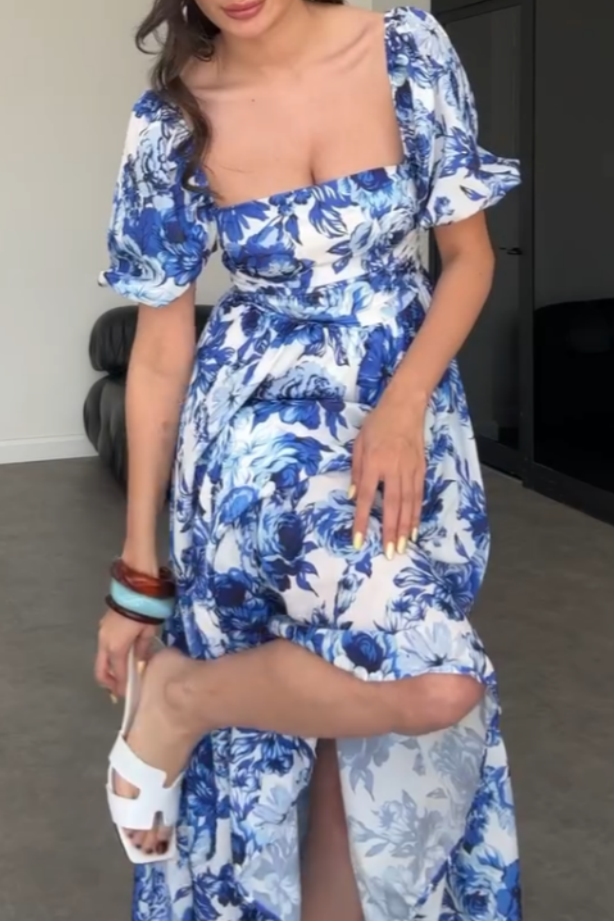 Blue And White Floral Maxi Dress