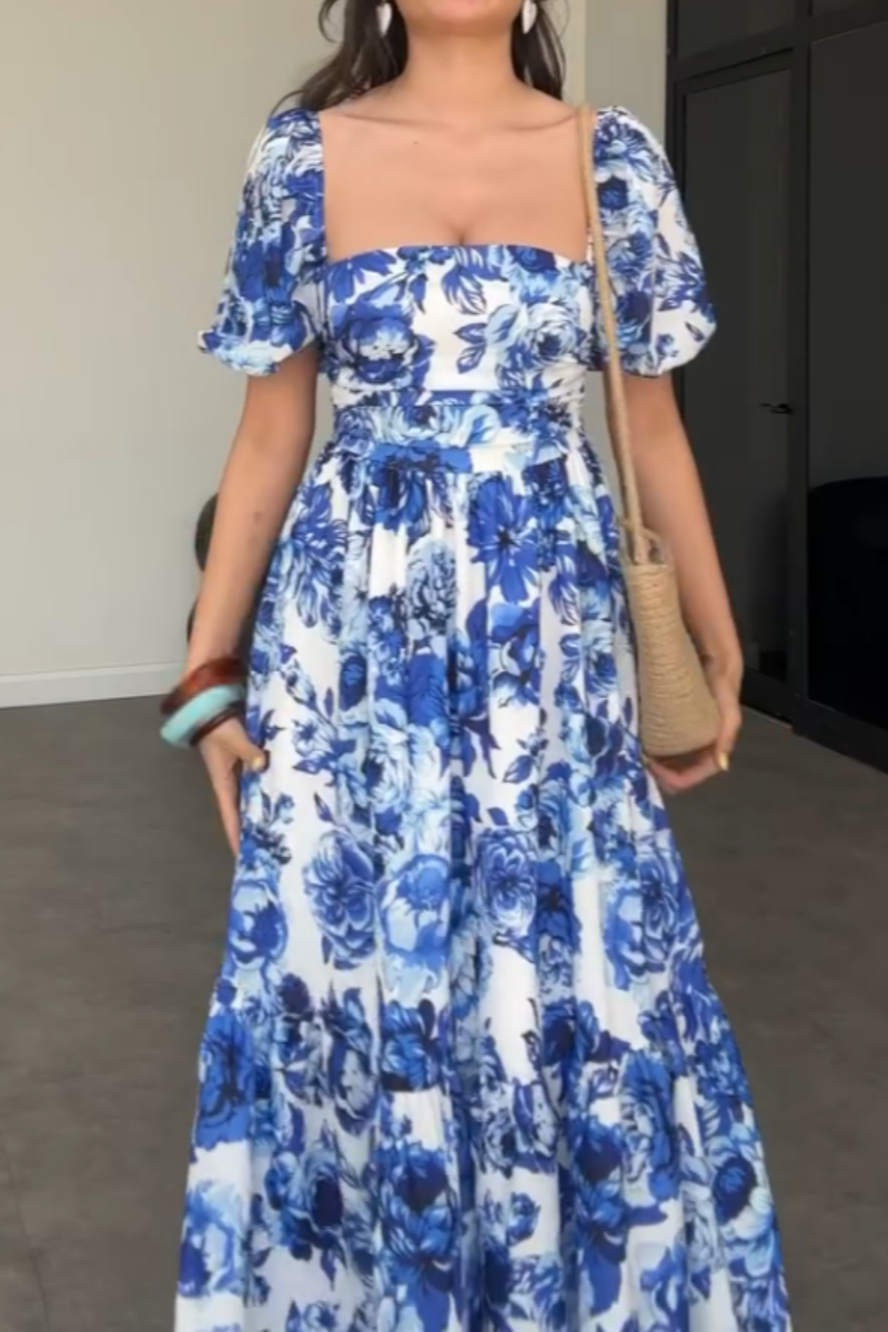 Blue And White Floral Maxi Dress