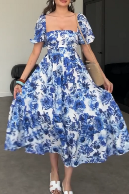 Blue And White Floral Maxi Dress