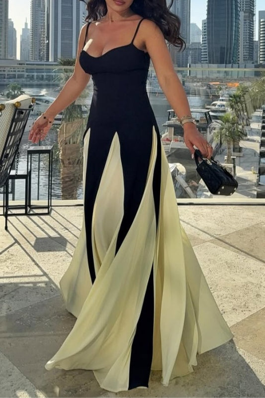 Elegant Two-Tone Maxi Dress