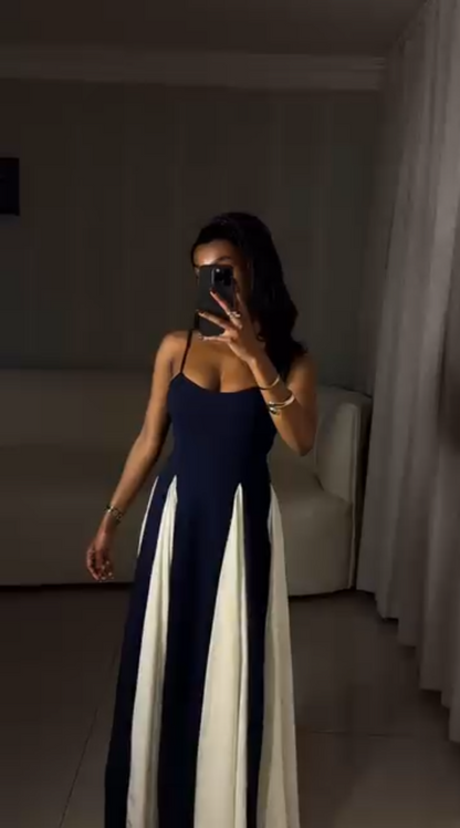 Elegant Two-Tone Maxi Dress