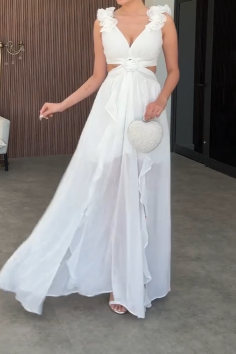 Elegant White Flowing Maxi Dress