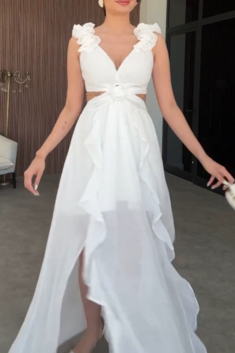 Elegant White Flowing Maxi Dress