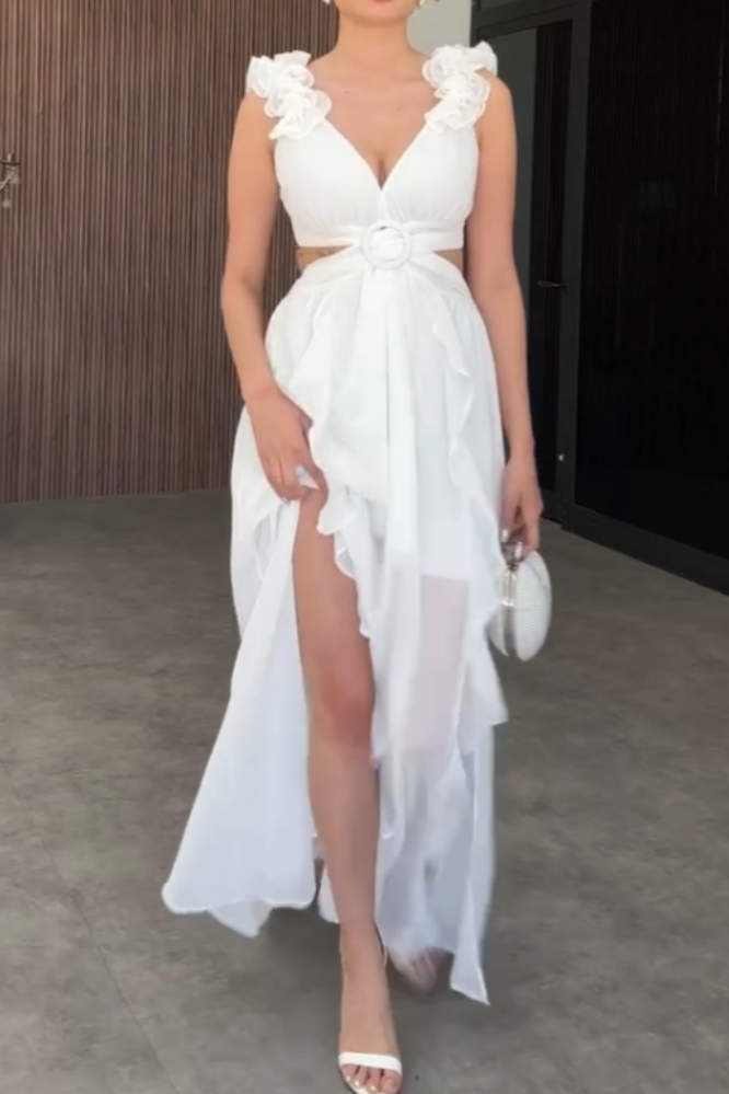 Elegant White Flowing Maxi Dress