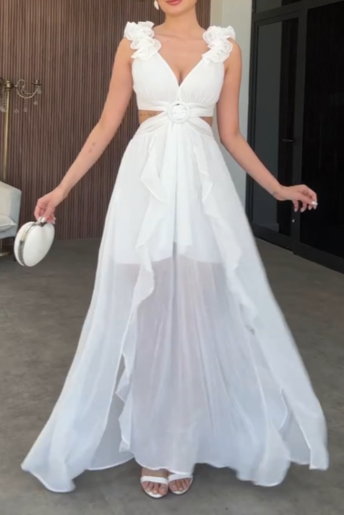 Elegant White Flowing Maxi Dress