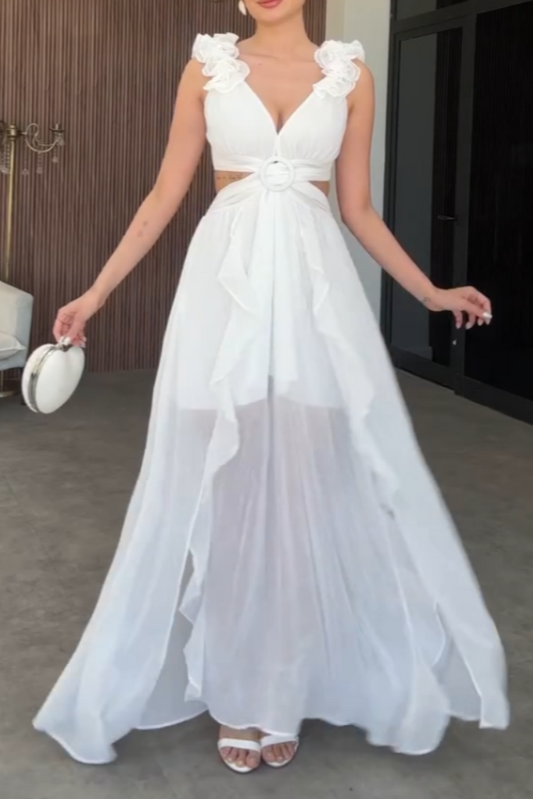 Elegant White Flowing Maxi Dress