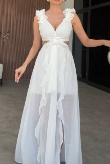 Elegant White Flowing Maxi Dress