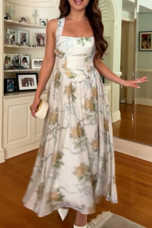 Floral Print Sleeveless Maxi Dress