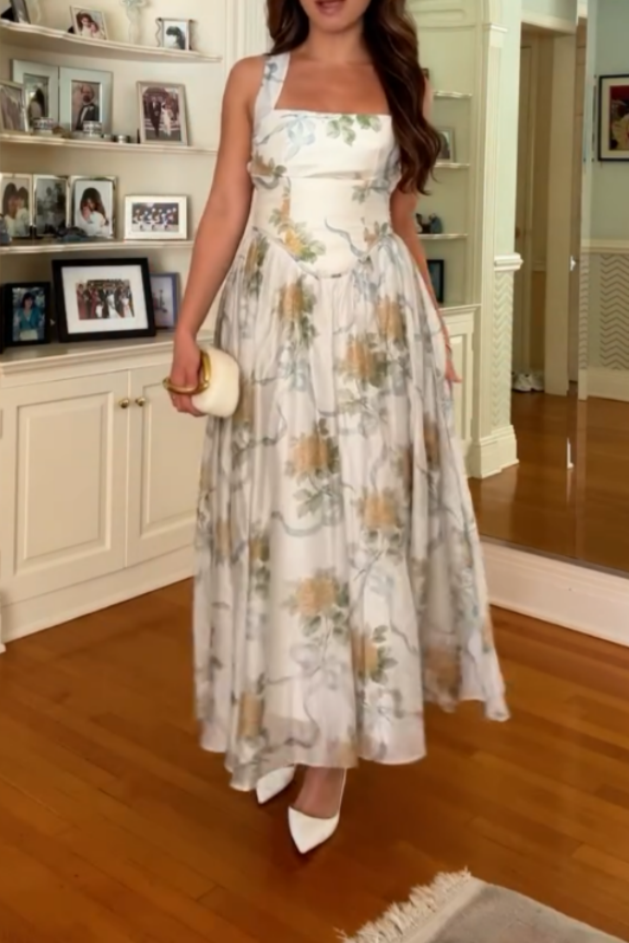 Floral Print Sleeveless Maxi Dress
