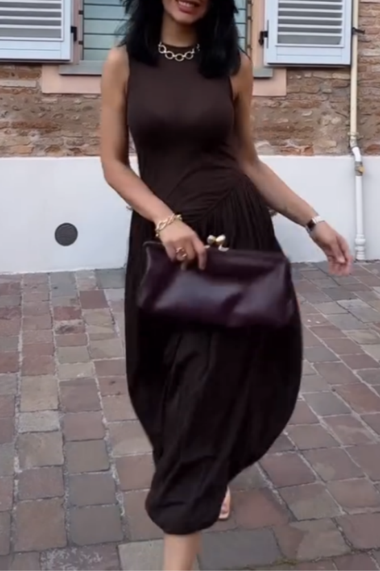 Brown Sheer Sleeveless Maxi Dress
