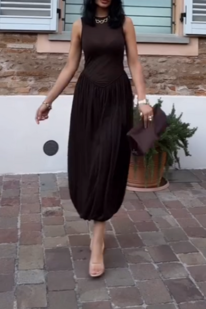 Brown Sheer Sleeveless Maxi Dress