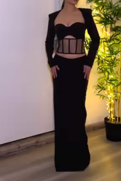 Black Sheer Cut-Out Two-Piece Set
